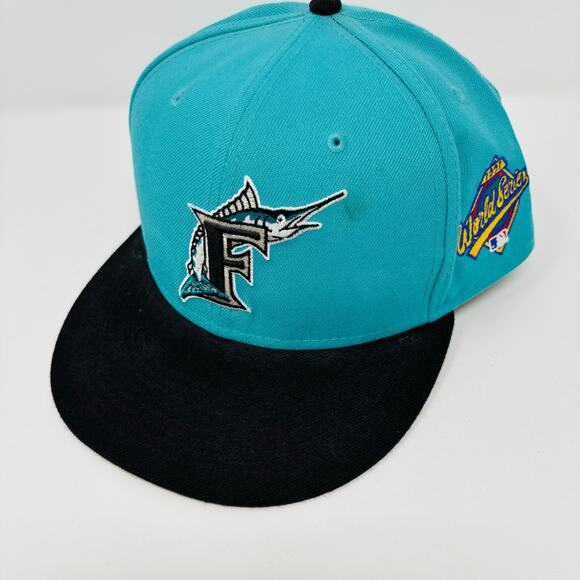 Florida Marlins Hat Cap Fitted Size 8 1997 World Series Side Patch Blue Wool MLB - Picture 2 of 8